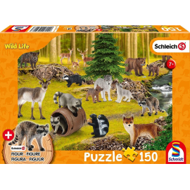 Puzzel van 150 stukjes SCHLEICH Wilde dieren met beeldje 