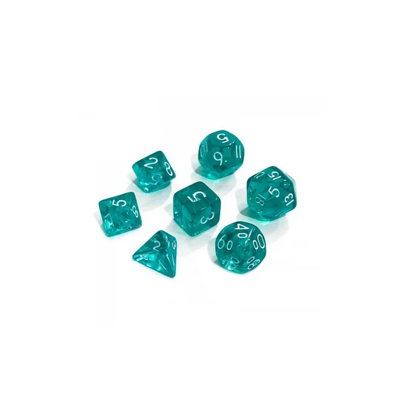 Set of 7 dice - Miniature - Transparent Turquoise 